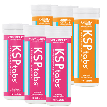 Multiple bottles of KSPTabs dietary supplements on a white background