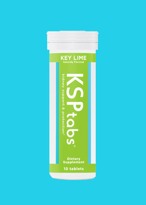 KSPTabs dietary supplement tube on a blue background